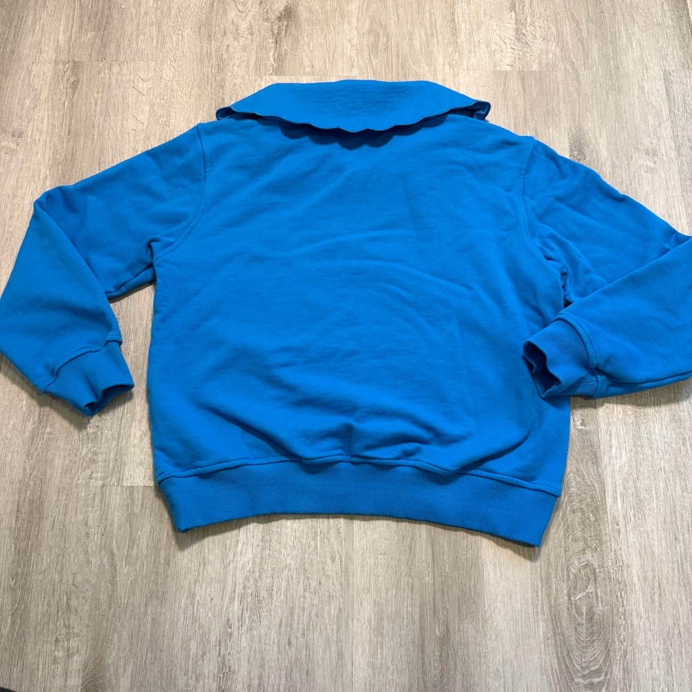 SSYS The Label Small Blue Scalloped Collar 1/4 Zip Pullover Preppy Coastal Mom - Picture 2 of 6
